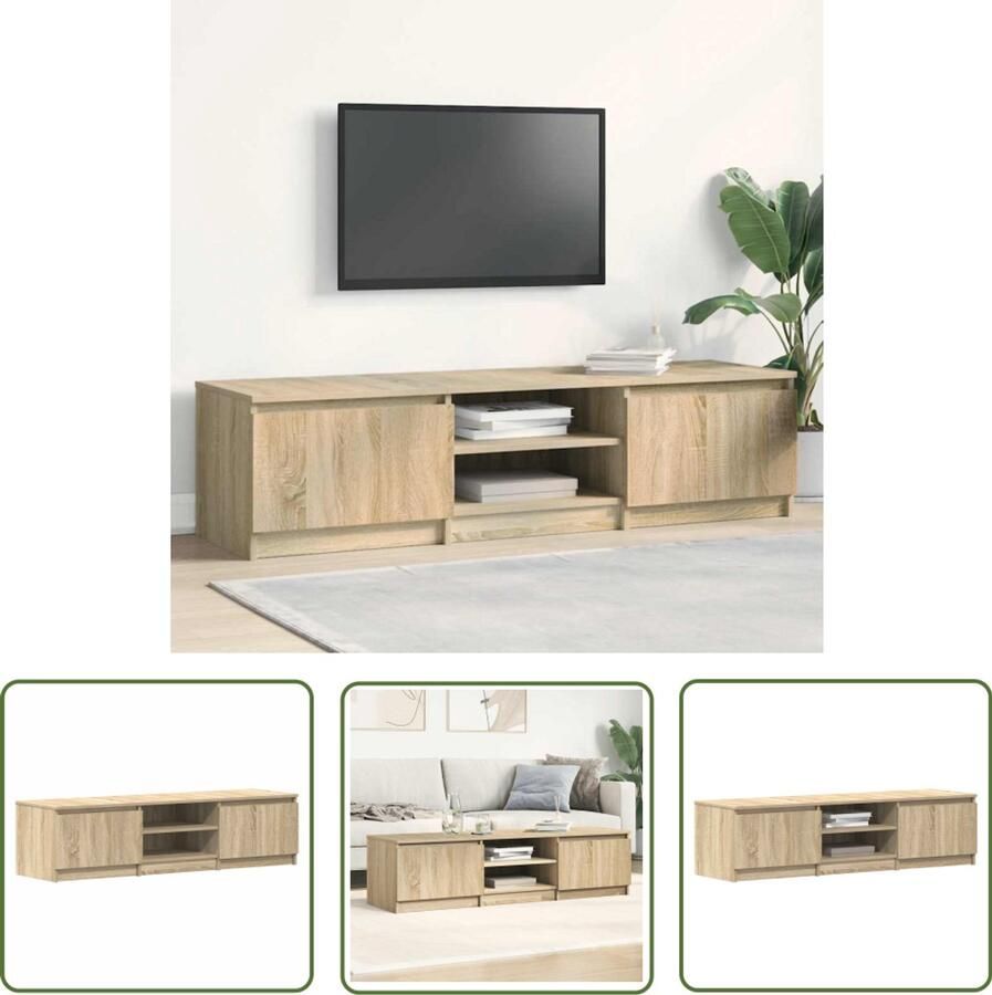 The Living Store TV-meubel Classic 140x40x35.5 cm eikenhout 2 deuren 2 open vakken Tv-meubel Salontafel Houten Meubels Media Kast Entertainment Center - Foto 3