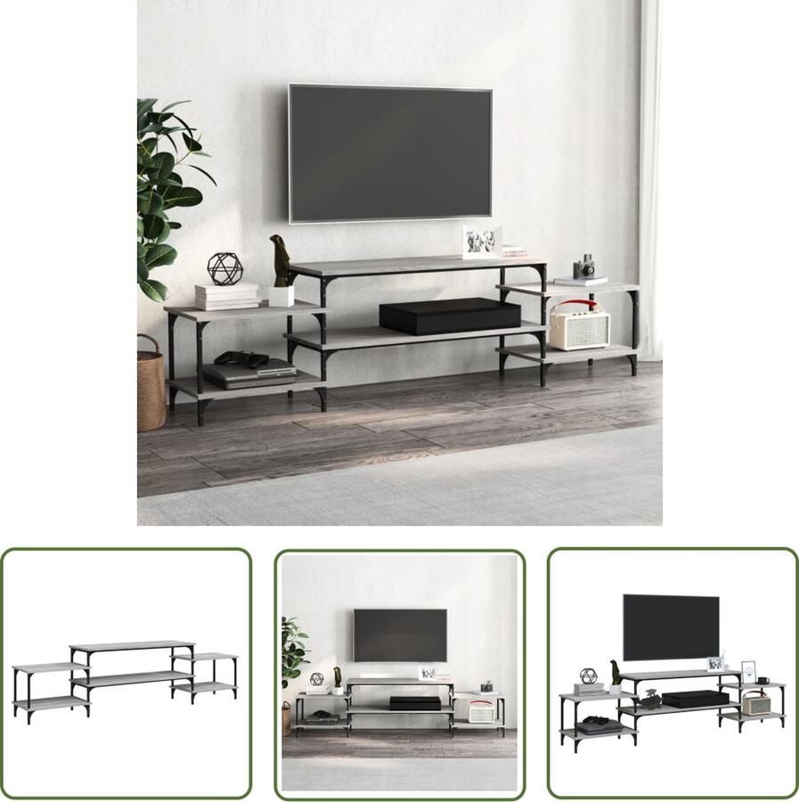 The Living Store TV-meubel Trendy en praktisch Meubels 197 x 35 x 52 cm Grijs Sonoma Eiken Tv-meubel Salontafel Houten Tv-stand Grijze Tv-bank Mediabox - Foto 2