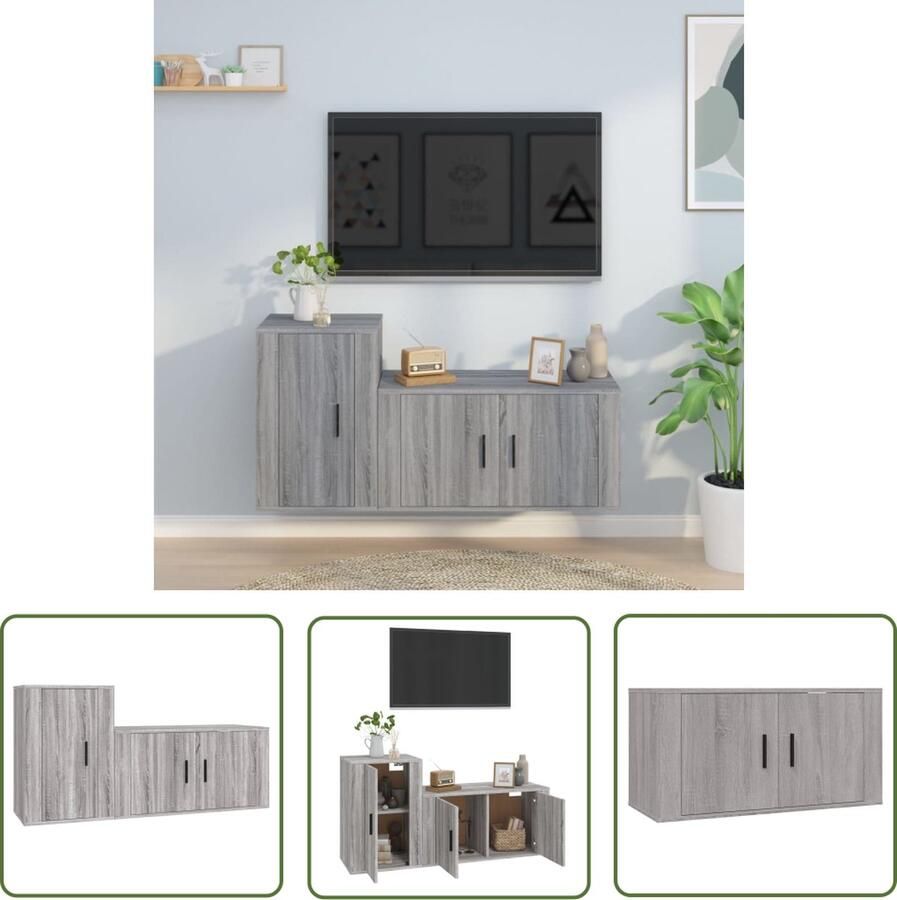 The Living Store Tv-meubelset Grijs Sonoma Eiken 80 x 34.5 x 40 cm 40 x 34.5 x 60 cm Tv Meubel Salontafel Houten Tv Kast Grijze Tv Kast Houten Tv Stand - Foto 2