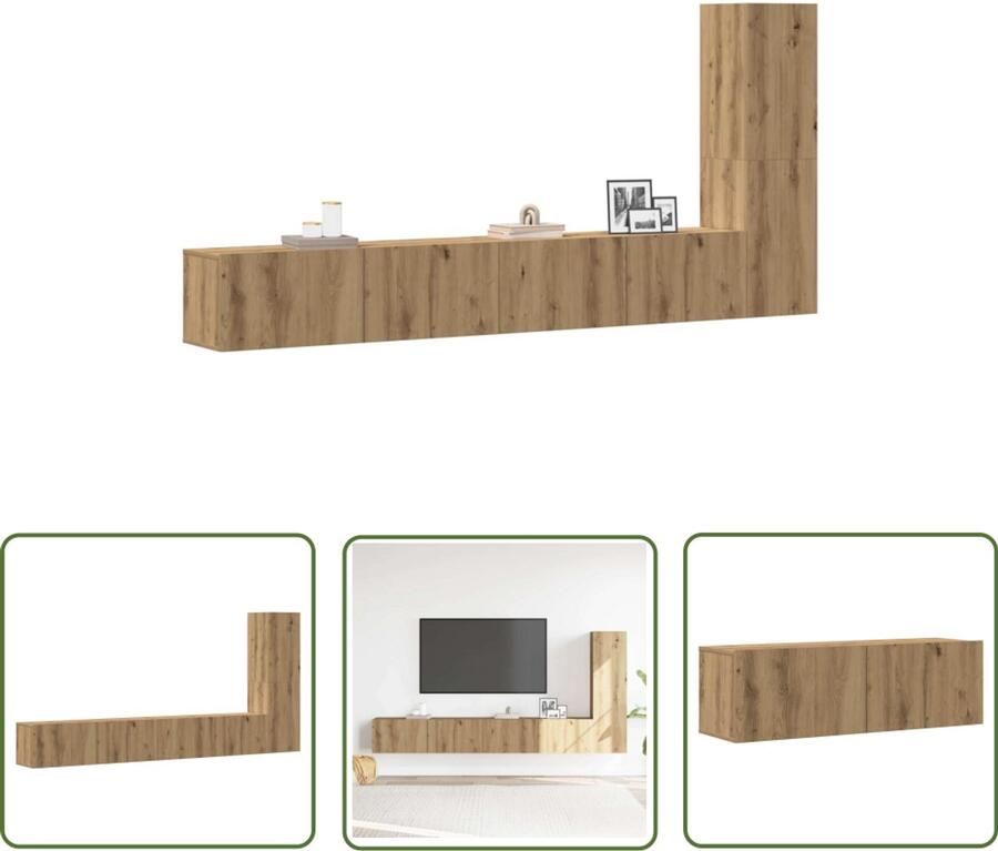 The Living Store vidaXL Salontafel Tv Meubel 3-delig Tv-meubelset wandmontage bewerkt hout artisanaal eiken Houten Tv Kast Wandmontage Tv Kast Mediabox