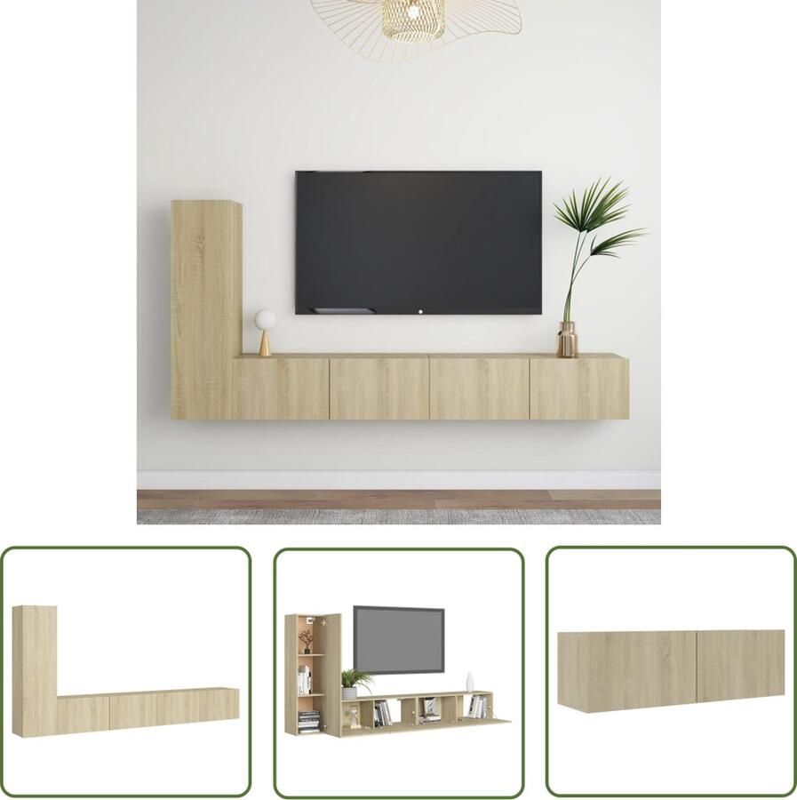 The Living Store Televisiemeubelset 30.5 x 30 x 110 cm 100 x 30 x 30 cm Ken- kleur- sonoma eiken Materiaal- spaanplaat Montage vereist Tv-meubel Salontafel Houten Tv-stand Houten Kasten Wandmontage - Foto 2