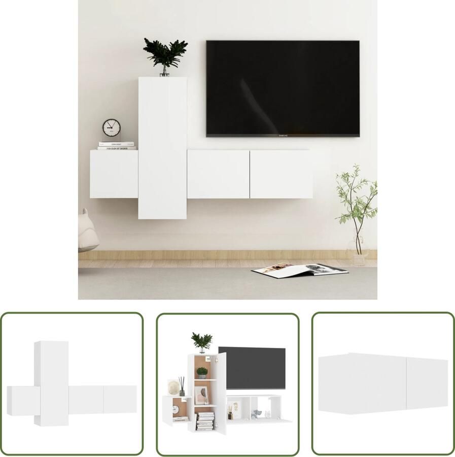 The Living Store Televisiemeubel TV-kast wit 80x30x30cm 30.5x30x90cm 30.5x30x30cm Tv-meubel Salontafel Houten Tv-standaard Media Kast Wandmontage - Foto 2