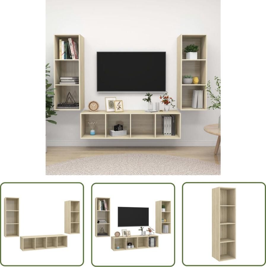 The Living Store vidaXL Salontafel Tv-meubel 3-delige Tv-meubelset spaanplaat sonoma eikenkleurig Houten Tv-stand Eiken Tv-meubel Tv Kasten - Foto 2