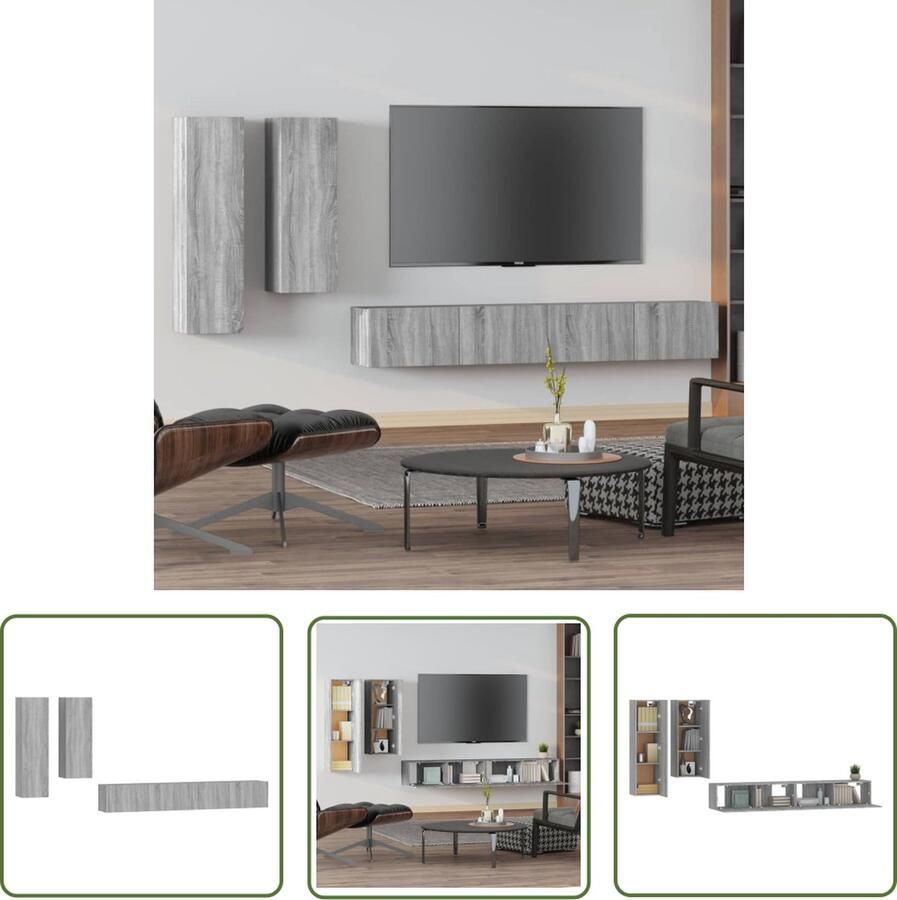 The Living Store TV-meubelset TV-meubel 1- 30.5 x 30 x 110 cm TV-meubel 2- 30.5 x 30 x 90 cm TV-meubel 3- 100 x 30 x 30 cm Grijs Sonoma eiken TV-meubel Salontafel Houten Kast Grijze Kast Wandmontage