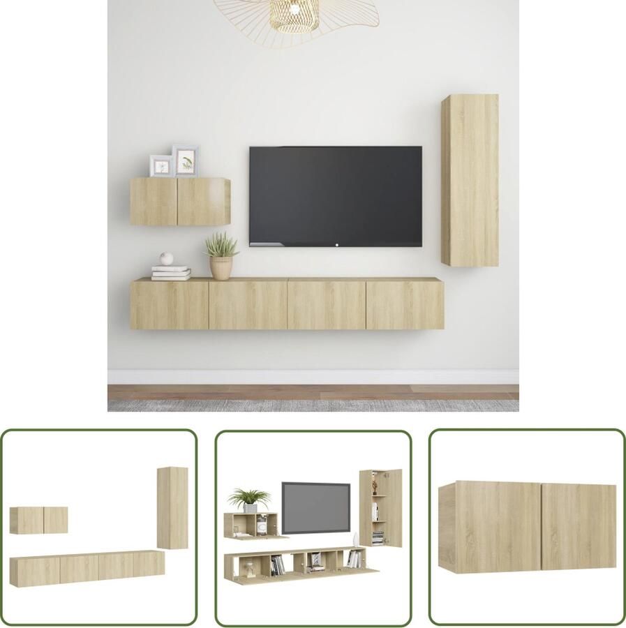 The Living Store Televisiemeubel Set Sonoma Eiken Spaanplaat 60x30x30cm 30.5x30x110cm 100x30x30cm Tv-meubel Salontafel Wanddecoratie Houten Meubilair Bruine Meubels - Foto 2