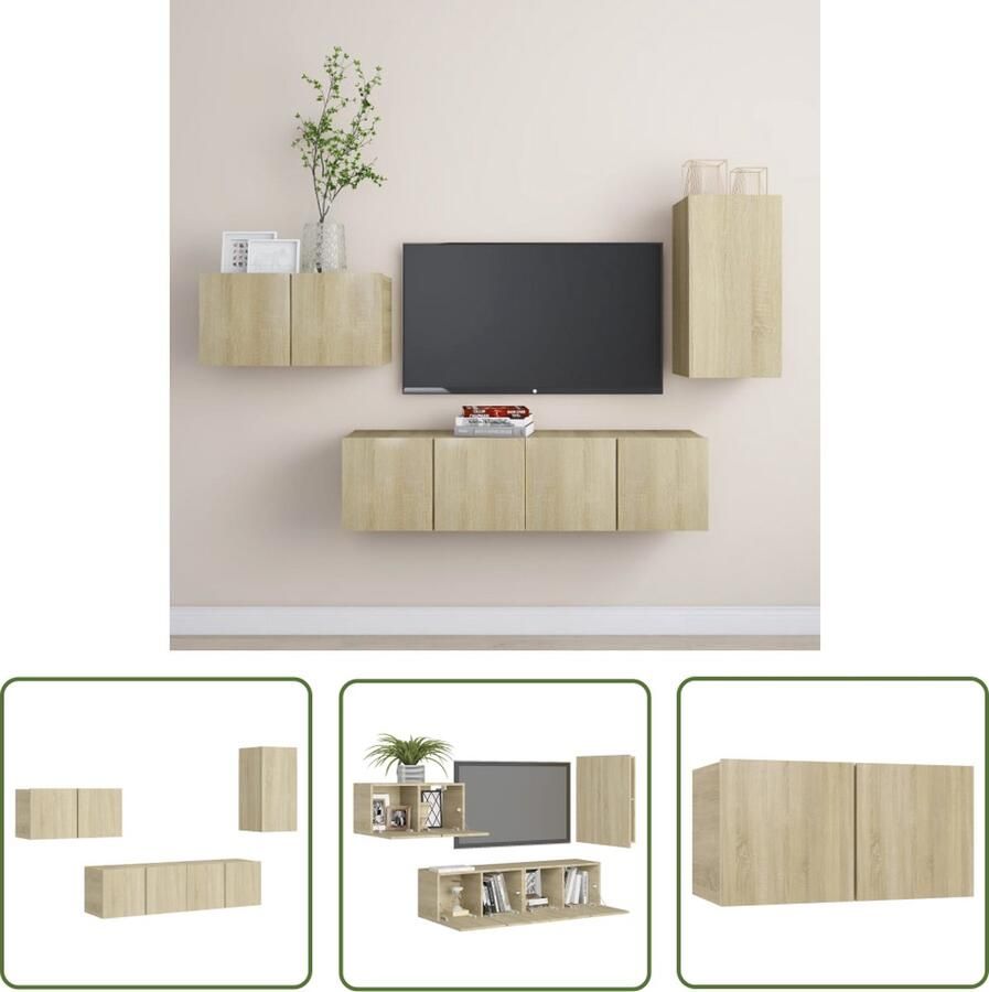 The Living Store Televisiemeubelset Meubel 30.5 x 30 x 60 cm en 60 x 30 x 30 cm Sonoma eiken Tv-meubel Salontafel Houten Tv-stand Tv-kast Media-console - Foto 2