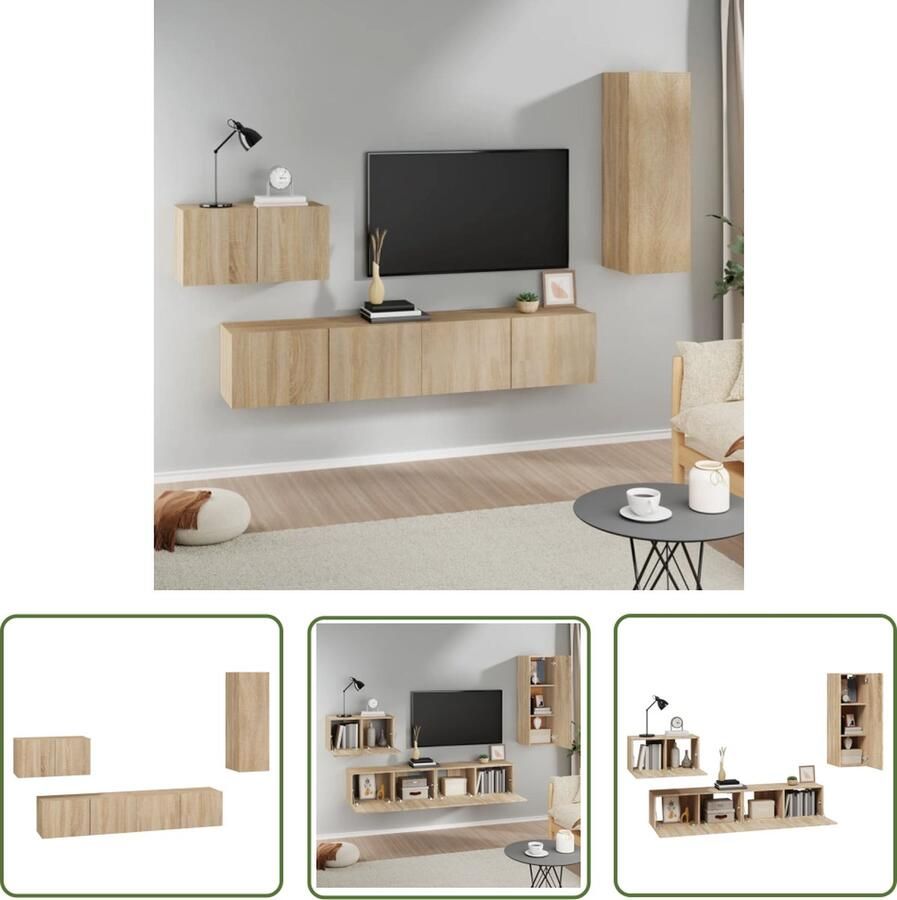 The Living Store Televisiekastsets Sonoma Eiken 80x30x30 cm 60x30x30 cm 30.5x30x90 cm Tv-meubel Salontafel Houten Tv-stand Bruine Tv-kast Sonoma Eiken - Foto 2