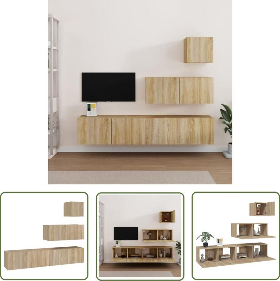The Living Store TV-meubelset Sonoma Eiken 30.5x30x30 80x30x30cm Duurzaam hout Praktische opbergruimte Wandmontage TV Meubel Salontafel Houten Kast Wandmontage Opbergruimte - Foto 2