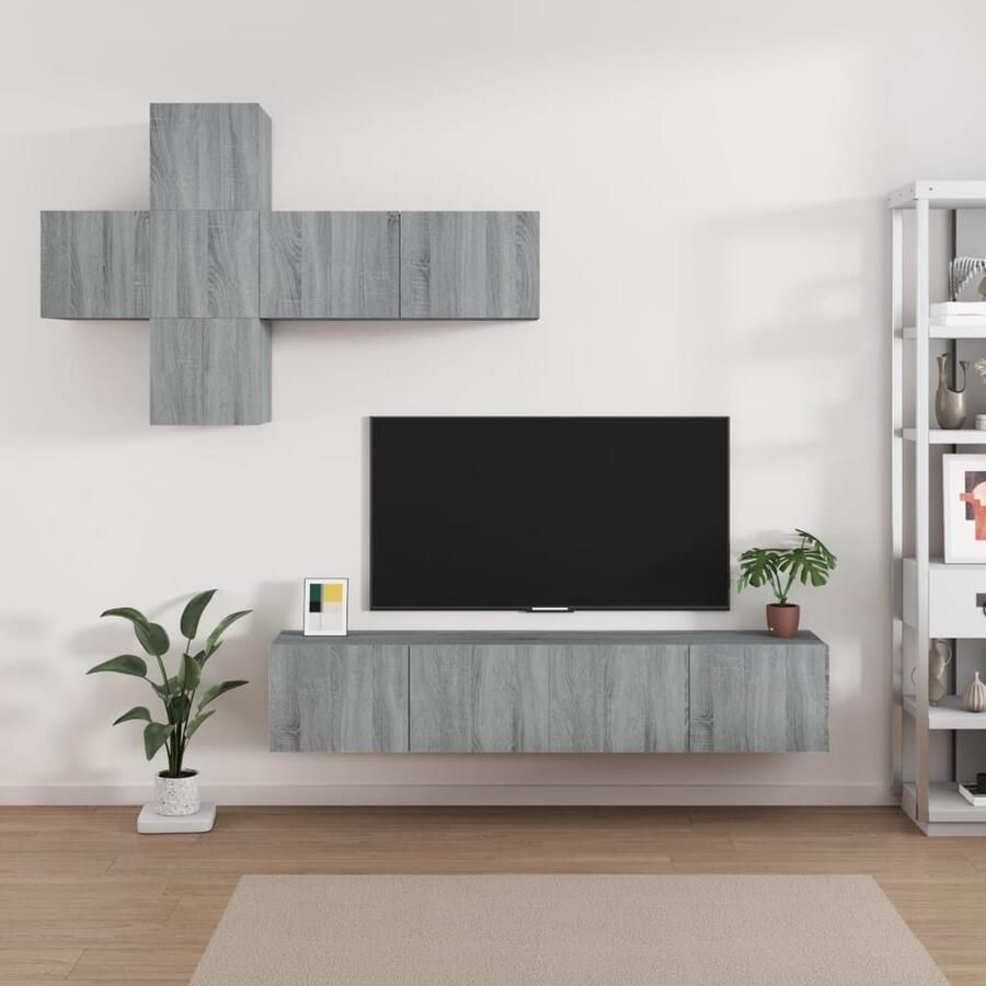 VidaXL Tv-meubelset 7-delig Grijs Sonoma Eiken TV Meubel Tv Kast Wandmontage Houten Meubels Grijze Meubelen Salontafel Woonkamer Decor - Foto 2