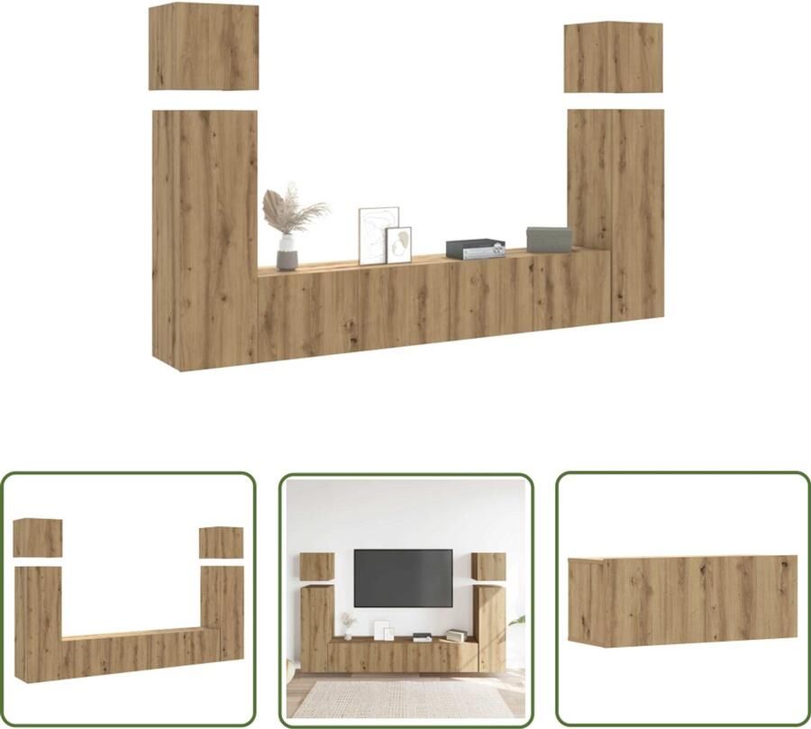 The Living Store vidaXL Salontafel Tv Meubel 8-delig Tv-meubelset wandmontage bewerkt hout artisanaal eiken Houten Kast Media Kast Opbergkast