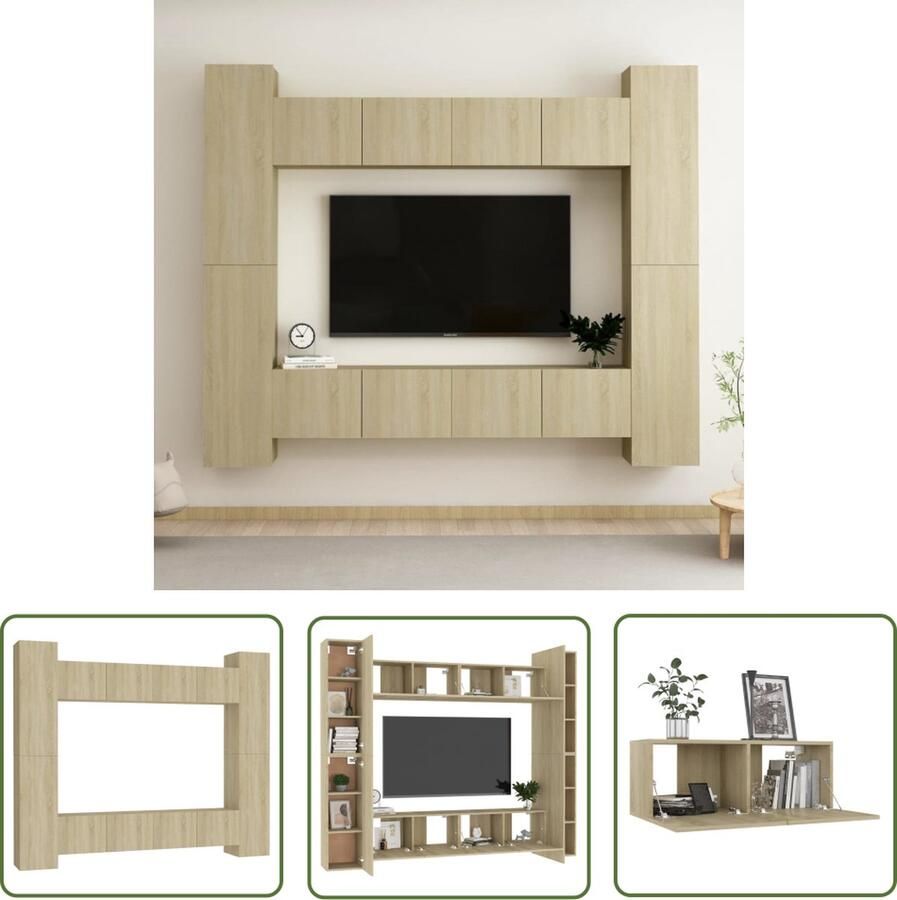 The Living Store TV-meubel Stereokast Kleur- Sonoma Eiken Afmetingen (L)- 80x30x30 cm (BxDxH) Afmetingen (M)- 30.5x30x90 cm (BxDxH) Tv-meubel Salontafel Houten Tv-standaard Media Kast Wandmontage - Foto 2