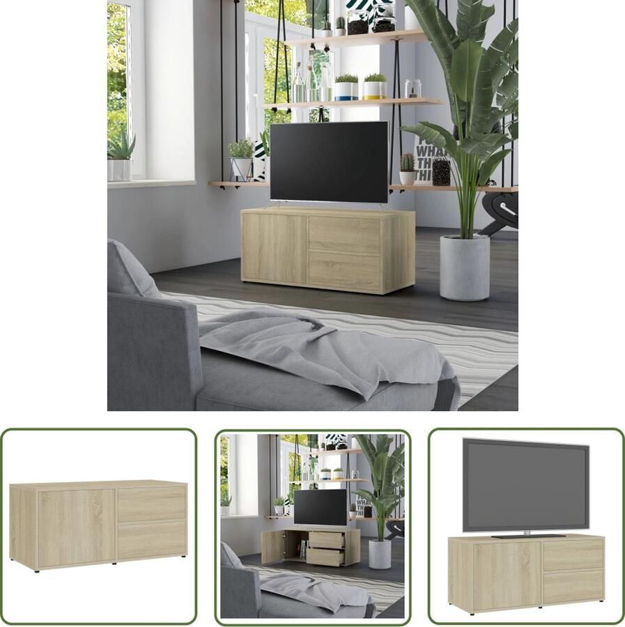 The Living Store vidaXL Tv-meubel 80x34x36 cm bewerkt hout sonoma eikenkleurig Tv-meubel Salontafel Houten Meubels Houten Tv-standaard Tv-kasten - Foto 2