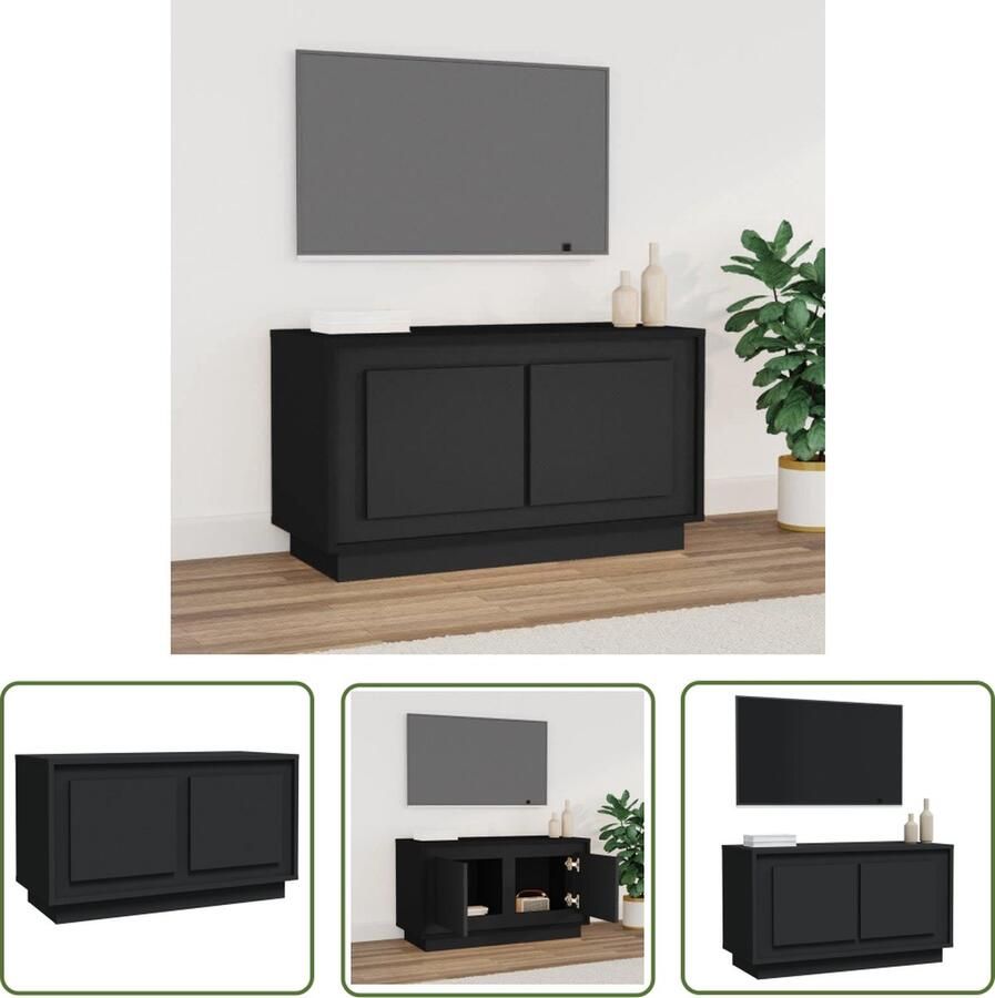 The Living Store TV-meubel Trendy TV-meubels 80 x 35 x 45 cm Zwart hout Tv-meubel Salontafel Media Kast Houten Meubilair Zwart Meubilair - Foto 2