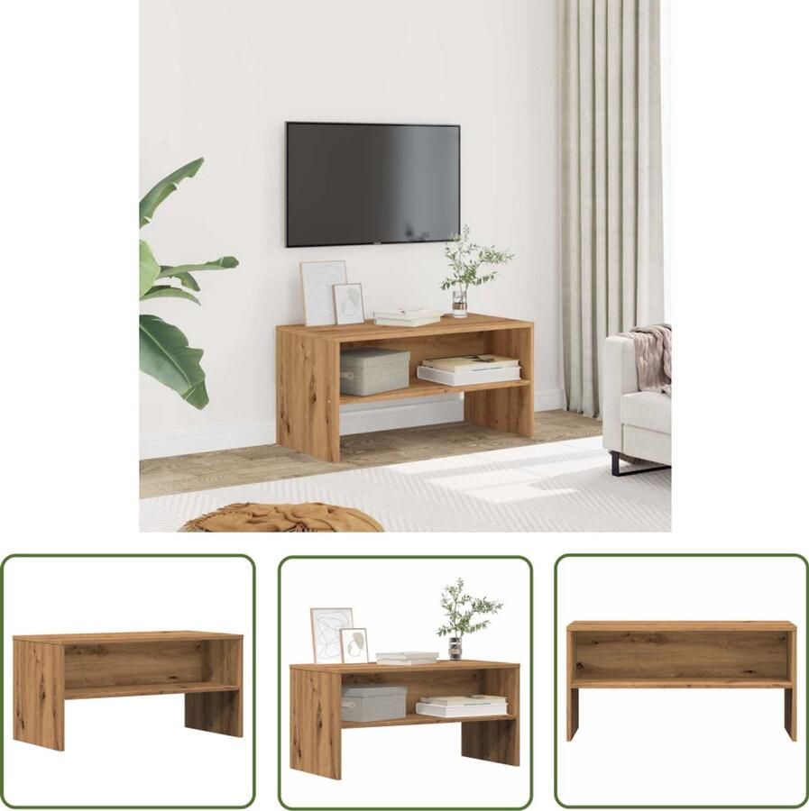 The Living Store vidaXL Tv-meubel 80x40x40 cm bewerkt hout artisanaal eikenkleur Tv-meubel Salontafel Houten Tv-standaard Opbergruimte Media Kast