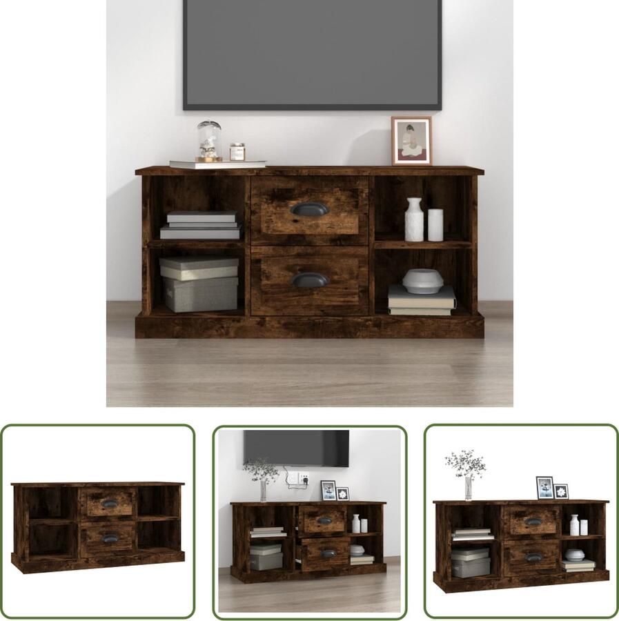 The Living Store vidaXL Tv-meubel 99 5x35 5x48 cm bewerkt hout gerookt eikenkleurig Tv-meubel Salontafel Houten Tv-standaard Mediabox Kast - Foto 2