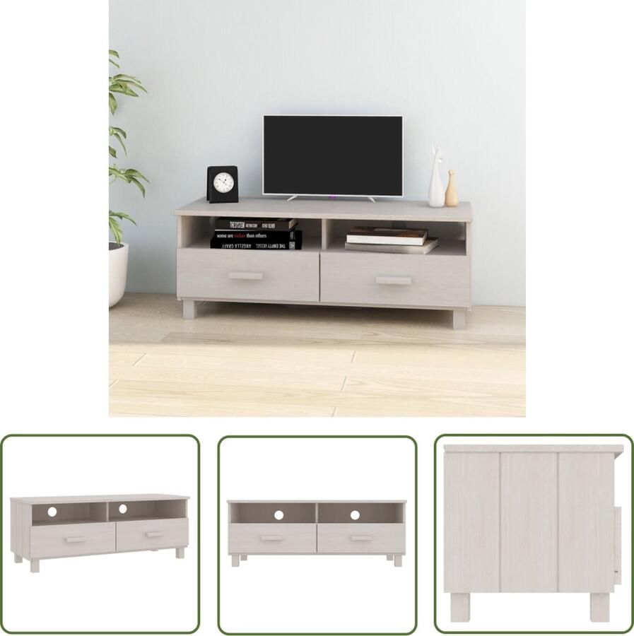 The Living Store HAMAR TV-meubel 106 x 40 x 40 cm wit massief grenenhout en MDF Tv-meubel Salontafel Houten Meubilair Tv Kast Livingroom Furniture - Foto 2