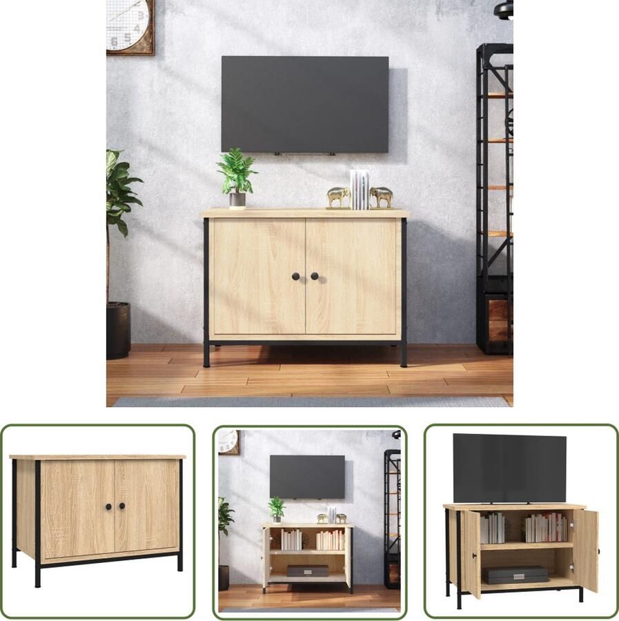The Living Store vidaXL Tv-meubel met deuren 60x35x45 cm bewerkt hout sonoma eikenkleur Tv-meubel Salontafel Houten Meubilair Bruine Meubels Media Kast - Foto 2