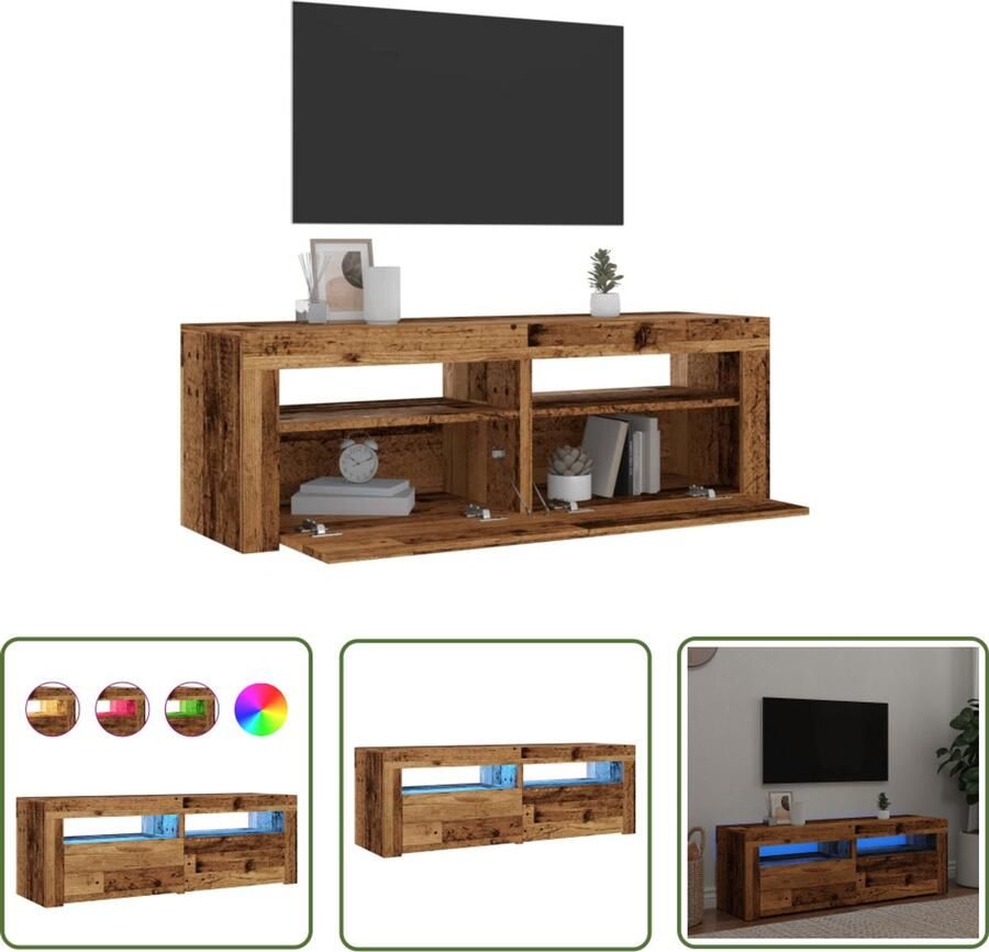 The Living Store vidaXL Tv-meubel met LED 120x35x40 cm bewerkt hout oud hout Tv-meubel Salontafel Led Verlichting Bewerkt Hout Vintage Design
