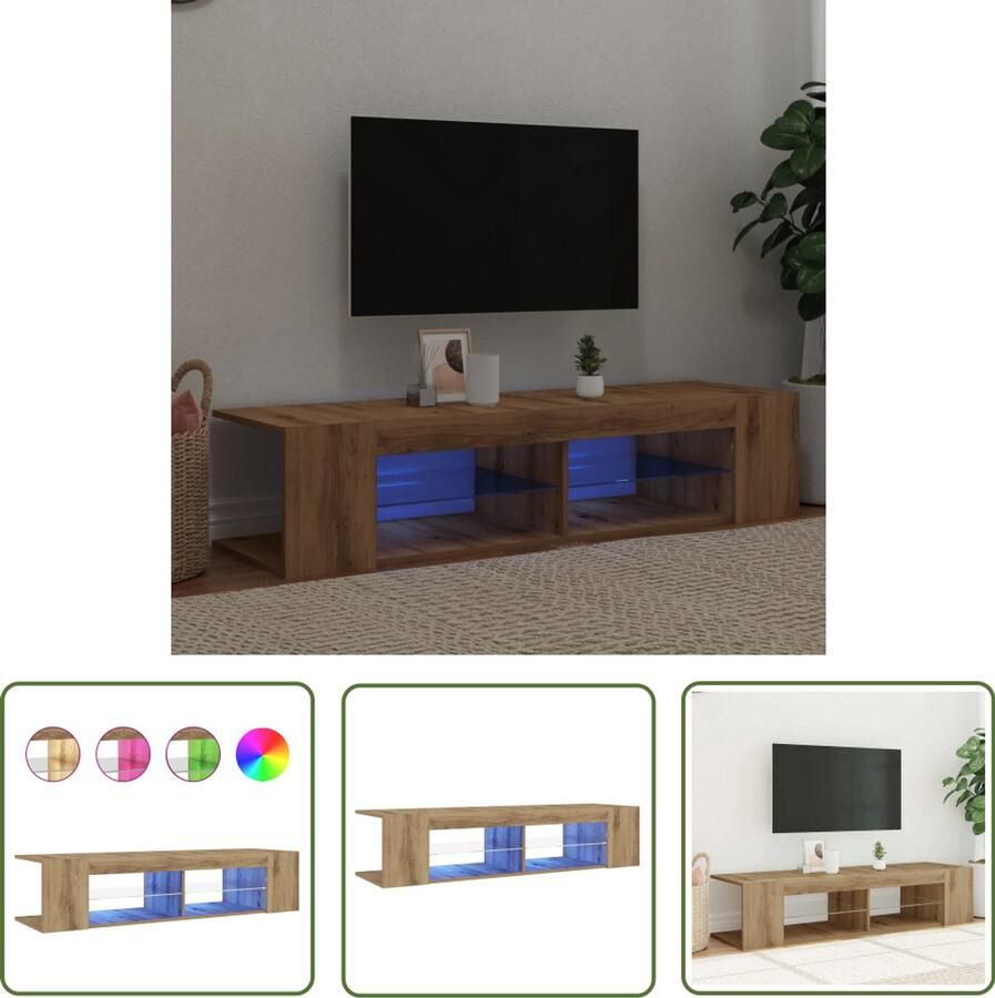 The Living Store vidaXL Tv-meubel met LED 135x39x30 cm bewerkt hout artisanaal eiken Tv-meubel Salontafel Houten Tv-kast Led Tv-meubel Opbergruimte
