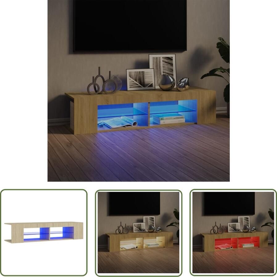 The Living Store vidaXL Tv-meubel met LED-verlichting 135x39x30 cm sonoma eikenkleurig Tv-meubel Salontafel Led Verlichting Houten Meubilair Sonoma Eiken