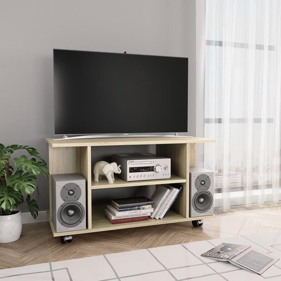 The Living Store Tv-meubel Sonoma Eiken 80 x 40 x 40 cm Stevig Duurzaam 4 Open Schappen Tv-meubel Salontafel Houten Meubels Media-meubel Tv-stand