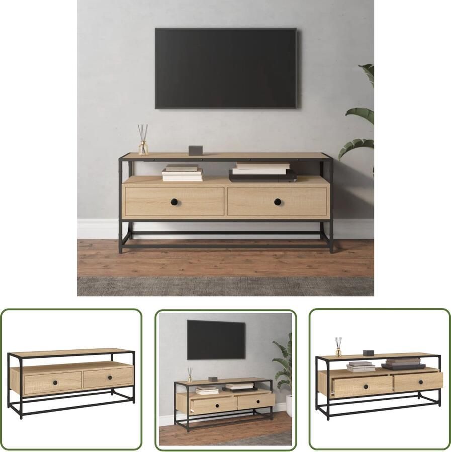 The Living Store vidaXL Salontafel TV Meubel Tv-meubel 100x35x45 cm bewerkt hout sonoma eikenkleurig Houten Meubilair Tv Stand Mediacahier - Foto 2