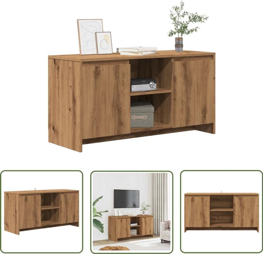 The Living Store vidaXL Salontafel Tv Meubel Tv-meubel 102x37 5x52 5 cm bewerkt hout artisanaal eikenkleur Houten Kast Opbergruimte Media Kast