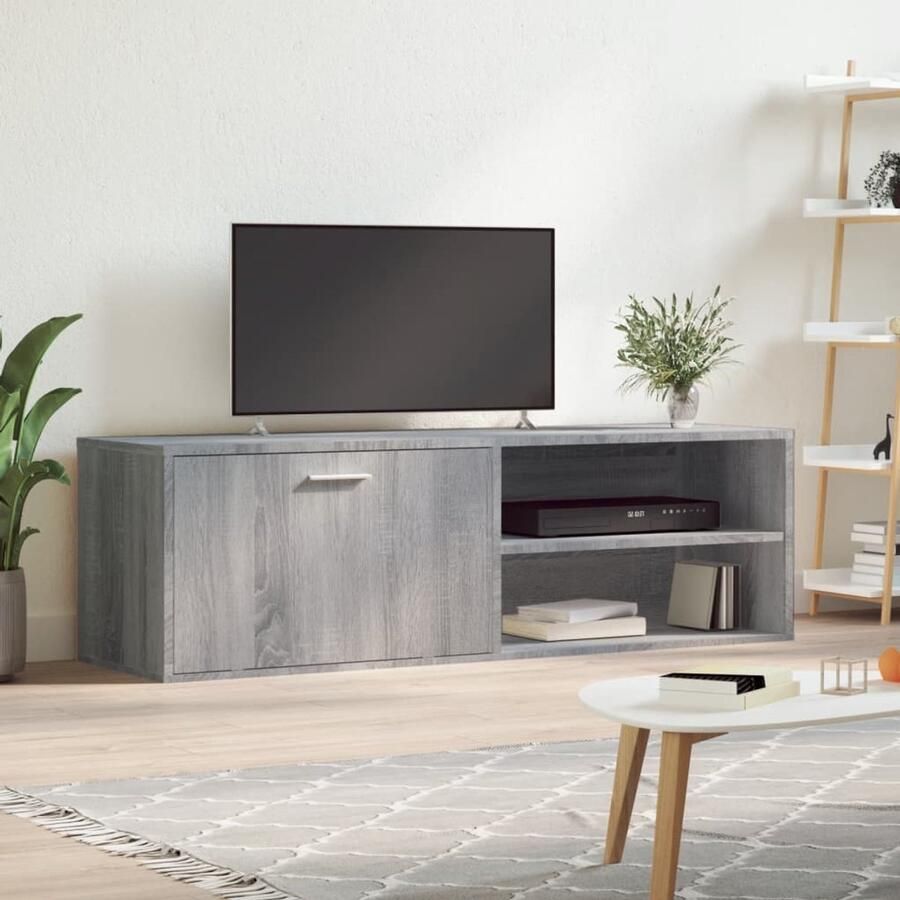 The Living Store vidaXL Salontafel TV-meubel Tv-meubel 120x34x37 cm bewerkt hout grijs sonoma eikenkleurig Houten Kast Opbergkast Grijze Tv-standaard