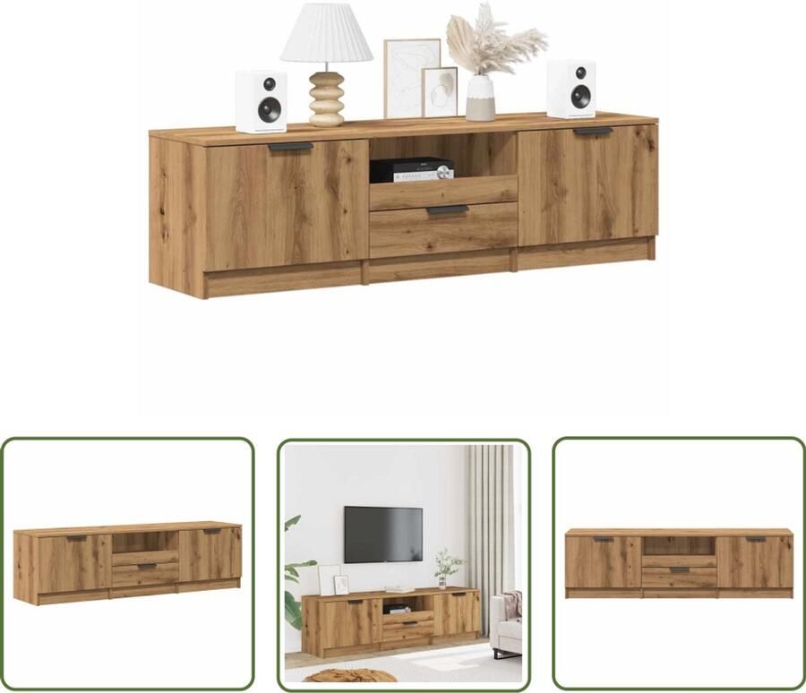The Living Store vidaXL Salontafel Tv Meubel Tv-meubel 140x35x40 cm bewerkt hout artisanaal eikenkleur Houten Tv Kast Opbergkast Media Kast