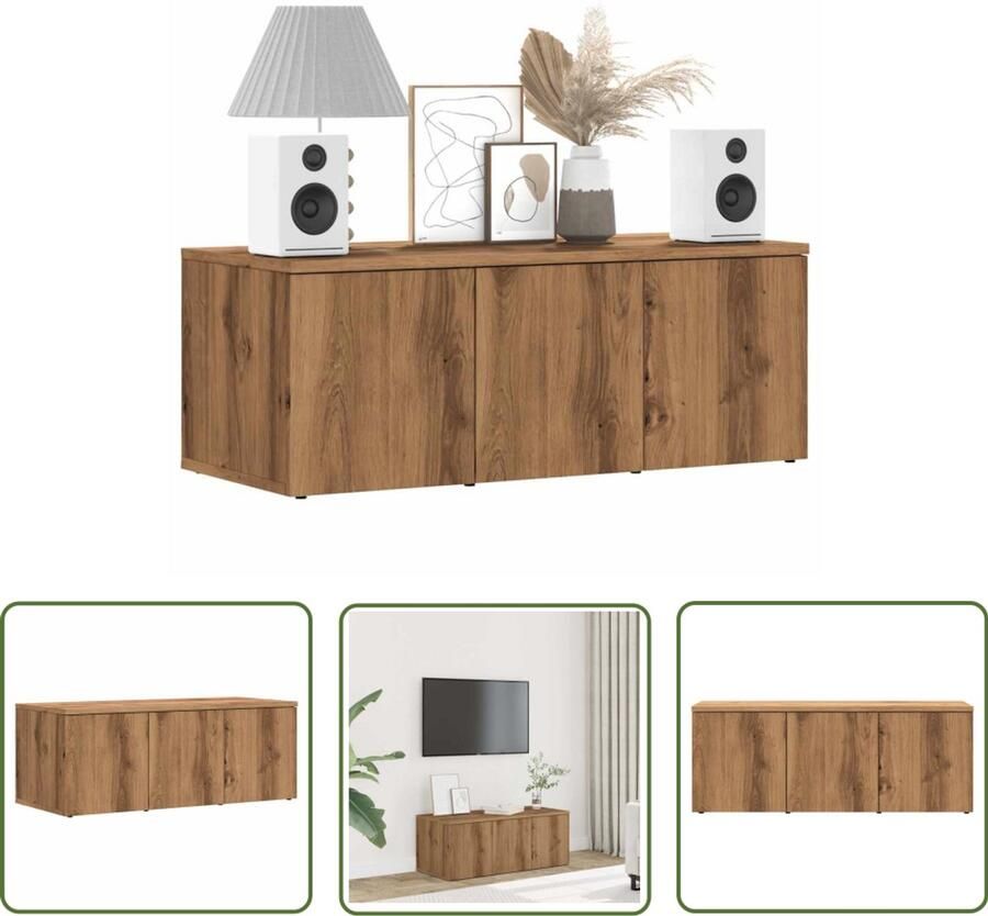 The Living Store vidaXL Tv-meubel 80x34x30 cm bewerkt hout artisanaal eikenkleur Tv Meubel Salontafel Houten Kast Opbergruimte Media Kast