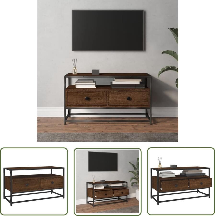 The Living Store vidaXL Salontafel Tv Meubel Tv-meubel 80x35x45 cm bewerkt hout bruin eikenkleur Houten Meubilair Kastje Bergruimte - Foto 2