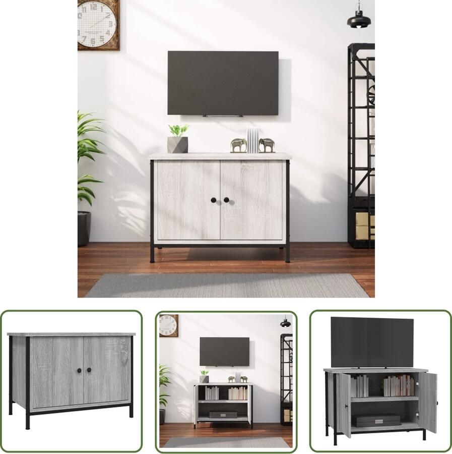 The Living Store vidaXL Salontafel TV-meubel Tv-meubel met deuren 60x35x45 cm bewerkt hout grijs sonoma Houten Meubilair Grijze Meubels Media Kast - Foto 2