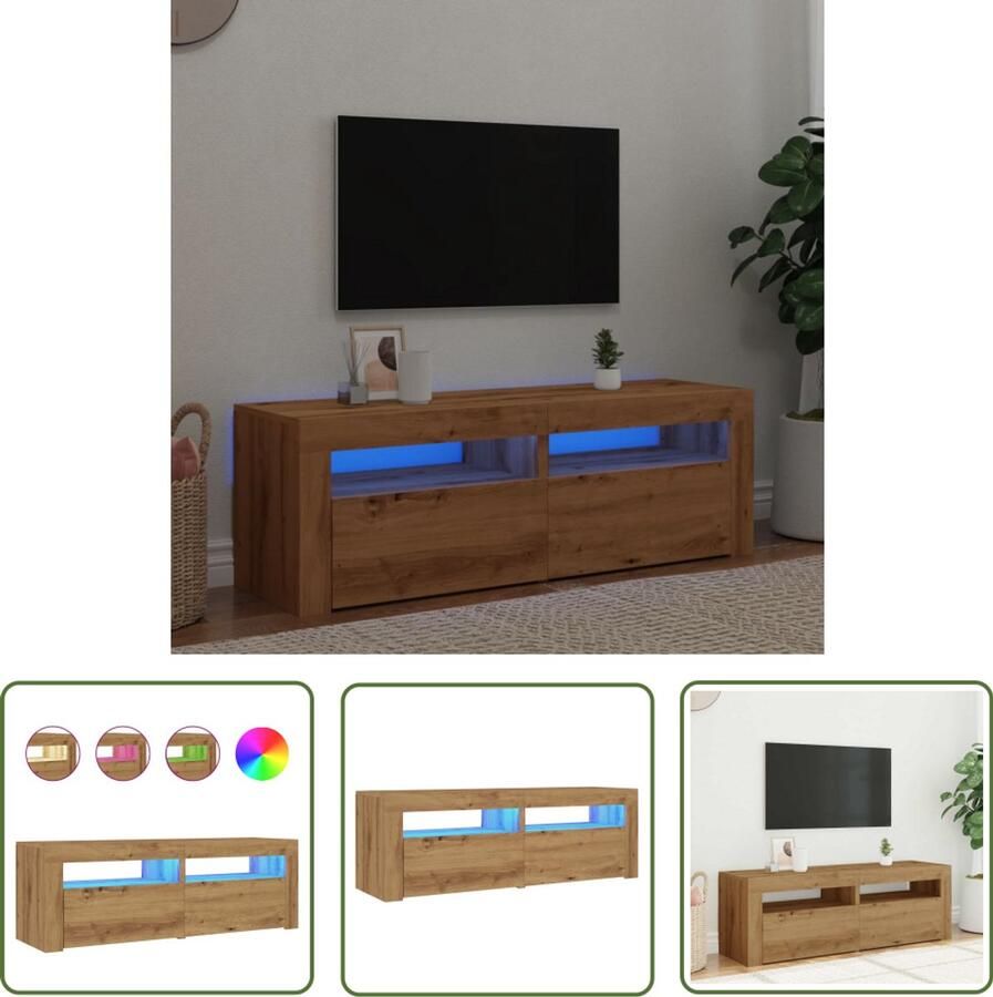 The Living Store vidaXL Salontafel Tv Meubel Tv-meubel met LED 120x35x40 cm bewerkt hout artisanaal eiken Led Licht Houten Tv Kast Kunststof Tv Meubel