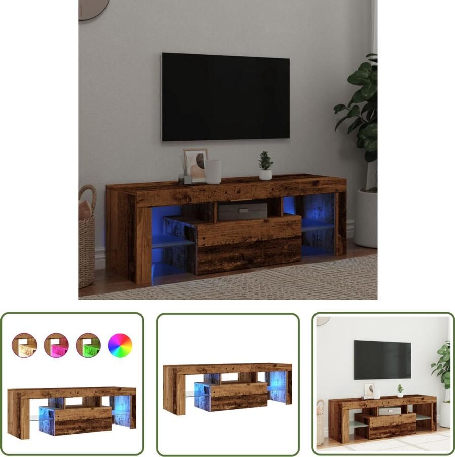 The Living Store vidaXL Salontafel Tv Meubel Tv-meubel met LED 120x36 5x40 cm bewerkt hout oud hout Houten Tv Kast Led Tv Meubel Rgb Verlichting