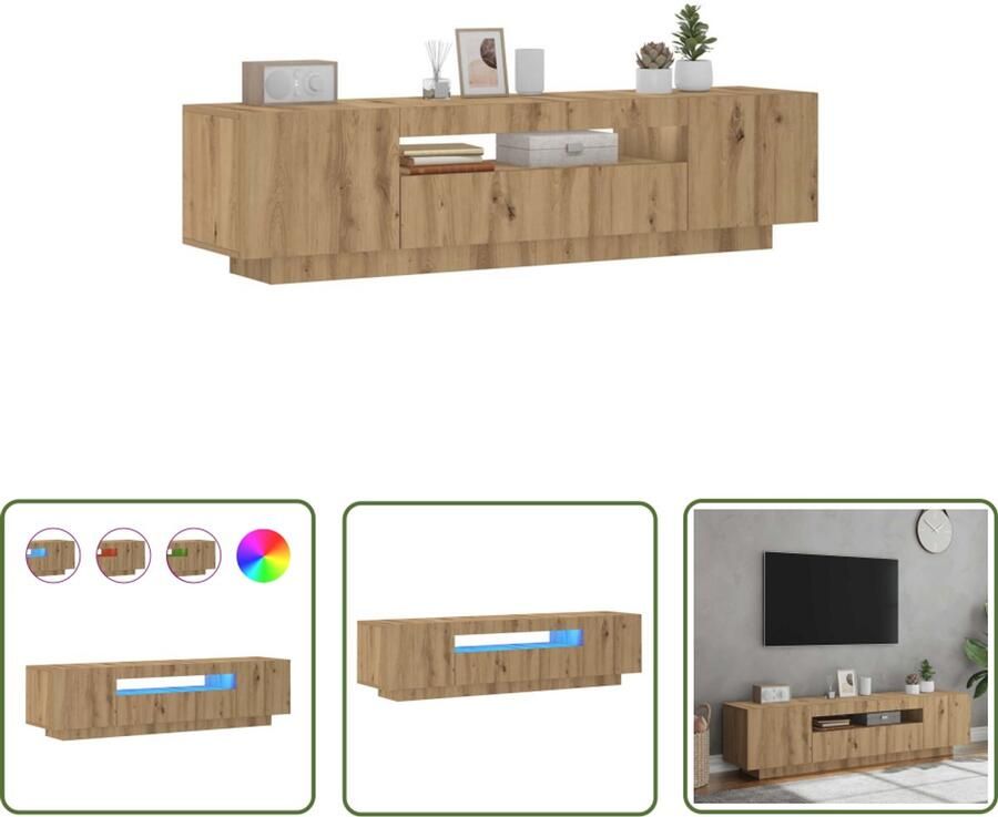 The Living Store vidaXL Salontafel Tv Meubel Tv-meubel met LED 160x35x40 cm bewerkt hout artisanaal eiken Houten Tv Kast Led Tv Meubel Wit Tv Meubel
