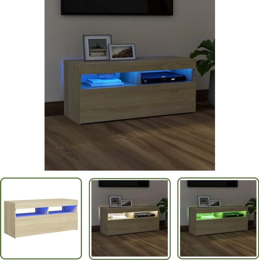 The Living Store vidaXL Salontafel TV-meubel Tv-meubel met LED-verlichting 90x35x40 cm sonoma eikenkleurig Houten Meubilair Led Verlichting Smart Home