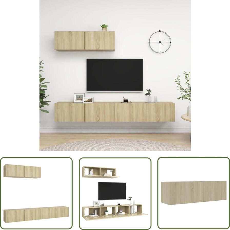 The Living Store vidaXL Salontafel Tv-meubel Tv-meubelen 3 st bewerkt hout sonoma eikenkleurig Houten Tv-standaard Houten Tv-kast Tv-meubilair - Foto 2