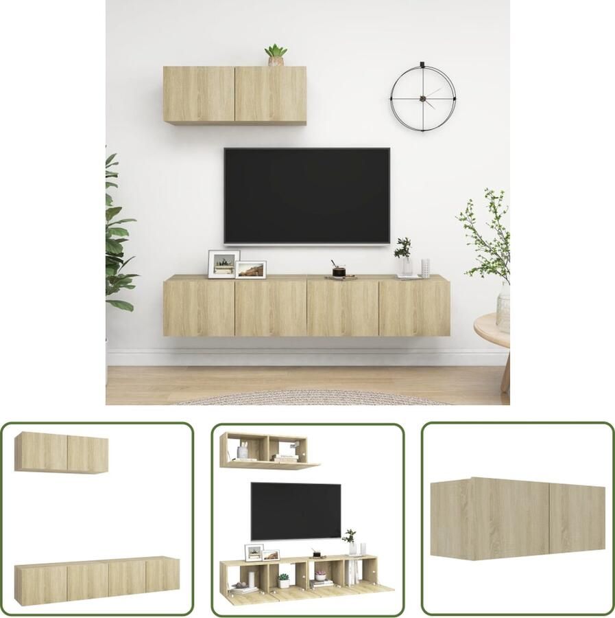 The Living Store Tv-meubelset Sonoma Eiken 80 x 30 x 30 cm 3 x tv-meubel Tv-meubel Salontafel Houten Tv-standaard Houten Tv-kast Media-opstelling - Foto 2