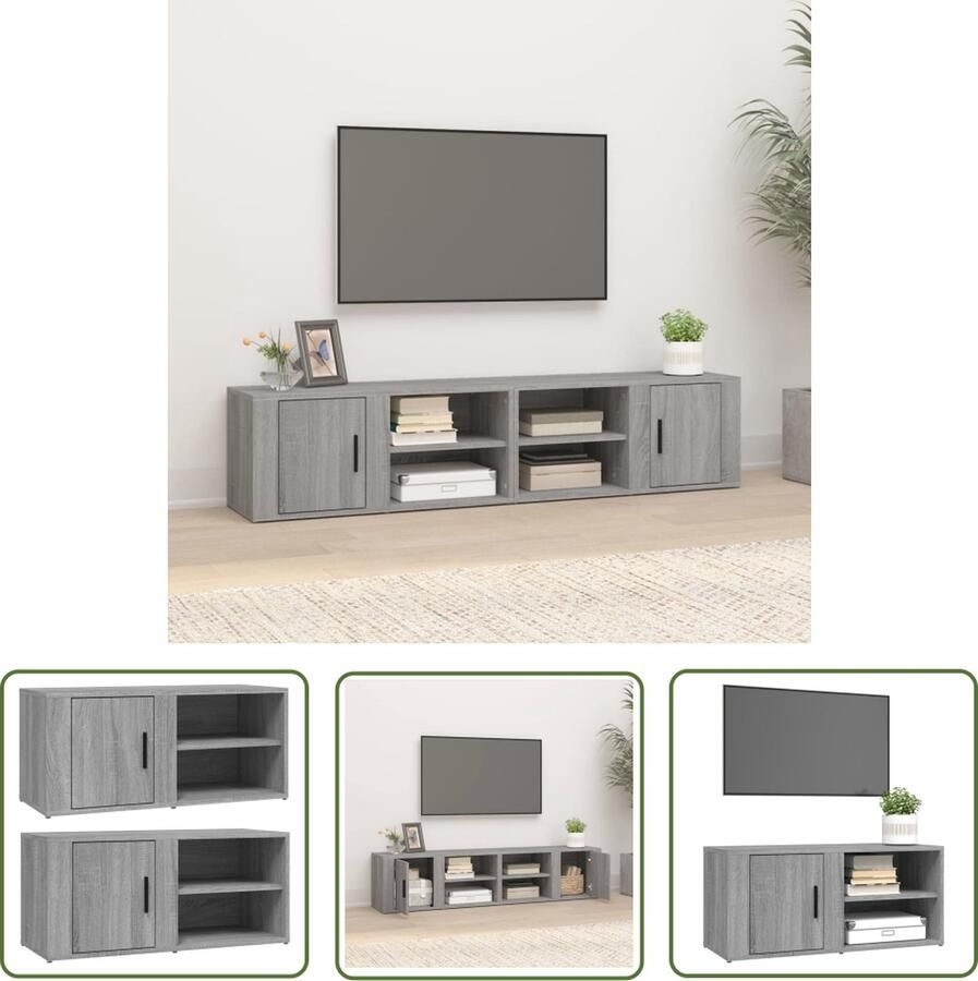 The Living Store vidaXL Salontafel Tv-meubel Tv-meubels 2 st 80x31 5x36 cm bewerkt hout grijs sonoma eiken Houten Tv-stand Grijze Tv Kast Media Kast - Foto 2