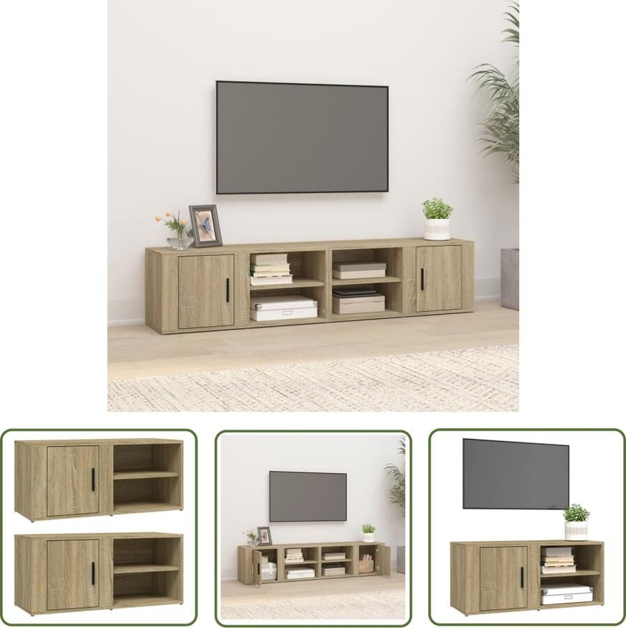 The Living Store TV-meubel Sonoma eiken 80 x 31.5 x 36 cm Stevig materiaal voldoende opbergruimte Tv-meubel Salontafel Houten Kast Bruine Kast Opbergruimte - Foto 3