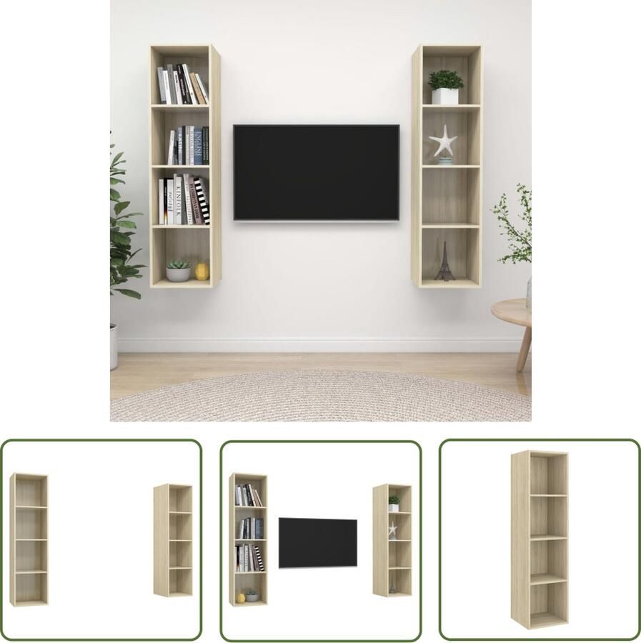 The Living Store Televisie Wandmeubel Sonoma Eiken 37x37x142.5 cm (B x D x H) 4 Vakken Tv Wandmeubel Televisiescherm Salontafel Livingroom Decor Houten Tv Stand - Foto 4