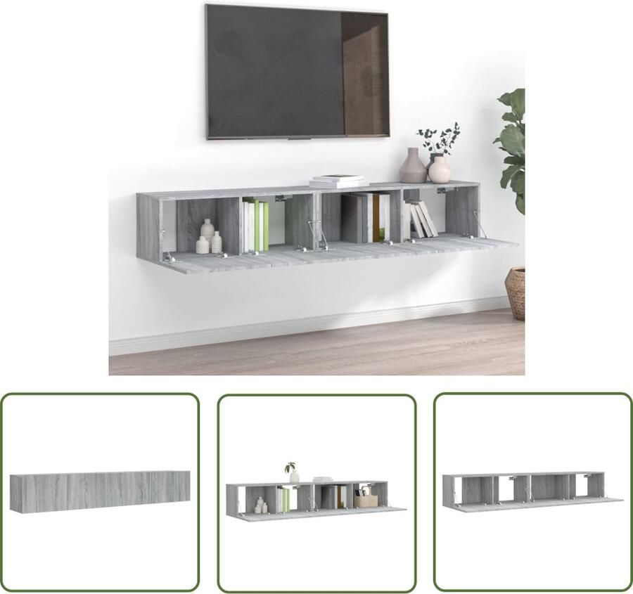 The Living Store vidaXL Salontafel Tv Meubels 2-delige Tv-meubelset bewerkt hout grijs sonoma eikenkleurig Grijze Tv Kast Houten Tv Stand Media Kast - Foto 2