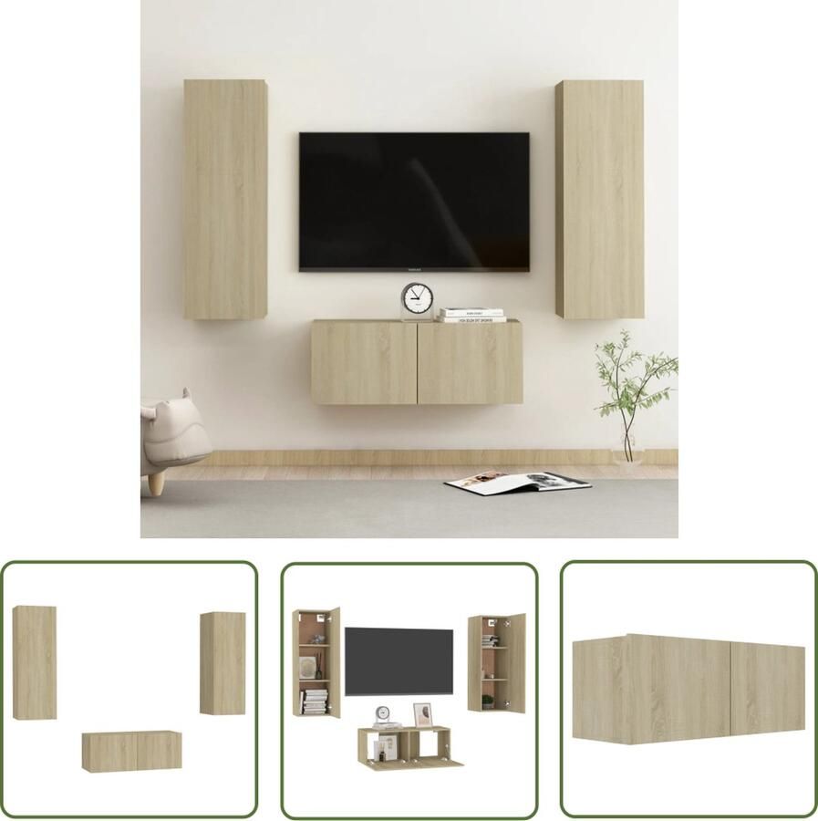 The Living Store Televisiemeubel Sonoma Eiken Wandmontage Meerdere Vakken Onderhoudsvriendelijk 80x30x30 cm 30.5x30x90 cm Tv Meubels Salontafel Houten Tv Stand Media Kast Wandmontage Tv Unit - Foto 2