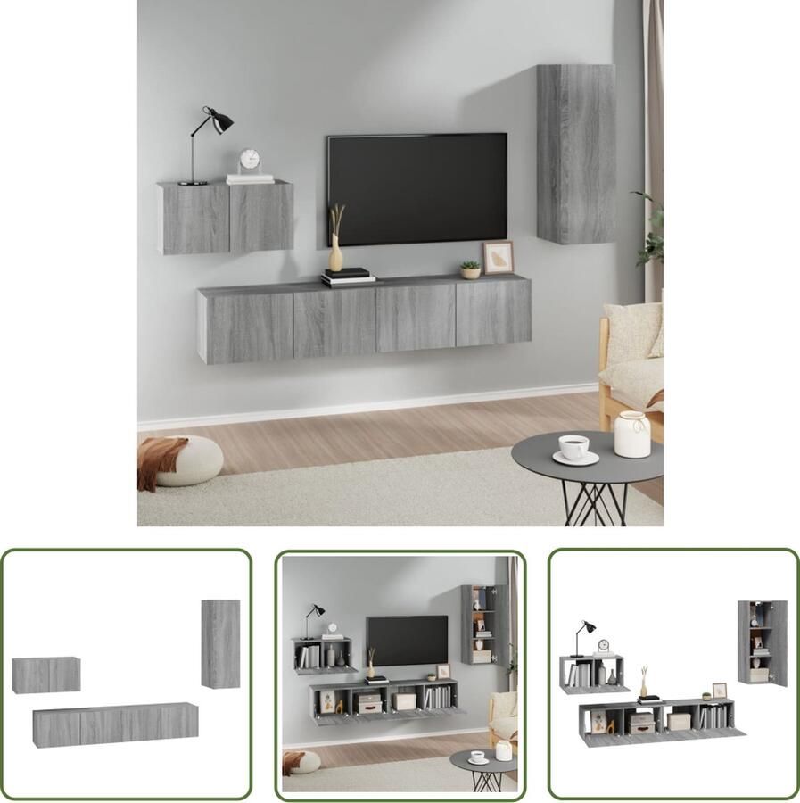 The Living Store Televisiemeubel Set Klassiek Grijs Sonoma Eiken 2x 80x30x30cm 1x 60x30x30cm 1x 30.5x30x90cm Tv Meubels Salontafel Houten Tv Stand Grijze Tv Kast Sonoma Eiken - Foto 2