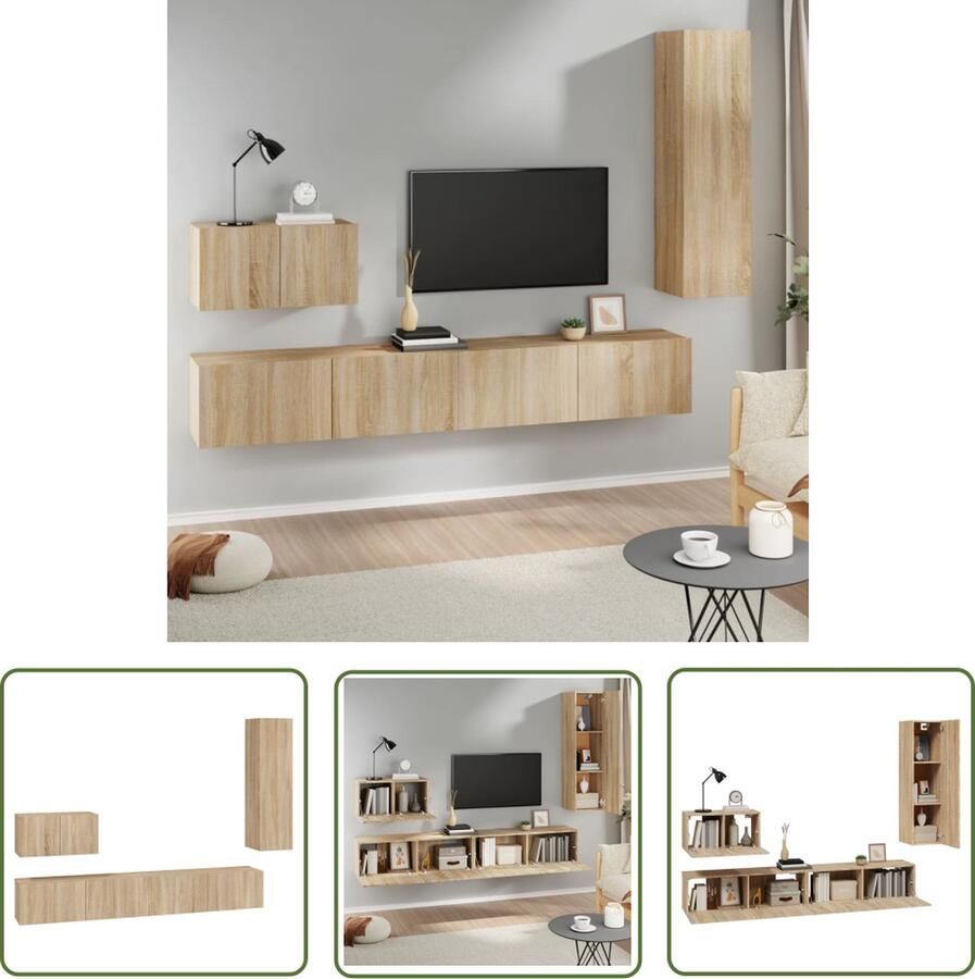 The Living Store TV meubel set Sonoma eiken 2x 100x30x30cm 1x 60x30x30cm 1x 30.5x30x110cm TV Meubels Salontafel Houten Meubilair Bruine Meubels Sonoma Eiken - Foto 2
