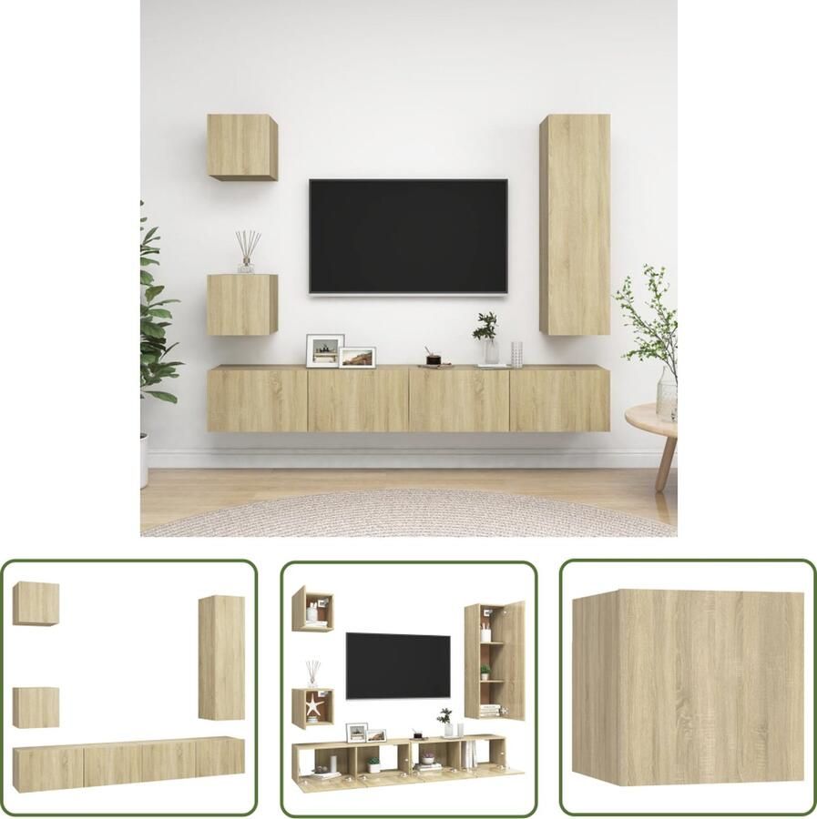 The Living Store televisiemeubelset Voldoende opbergruimte Muurbevestiging Sonoma eiken Spaanplaat Montage vereist Tv Meubels Salontafel Houten Kast Wandmontage Sonomane Eiken - Foto 2