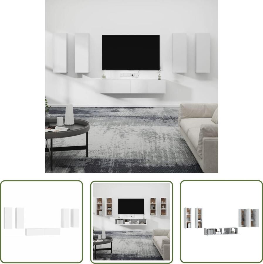 The Living Store Televisiemeubelset TV-Meubel 80x30x30cm 30.5x30x90cm Wit Tv Meubels Salontafel Houten Tv Kast Wandmontage Tv Kast Opbergruimte Tv - Foto 2