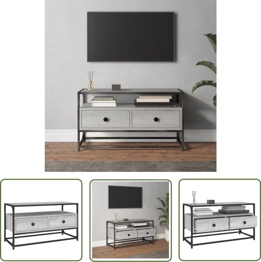 The Living Store Tv-meubel Grijs sonoma eiken 80 x 35 x 45 cm Trendy en praktisch Duurzaam materiaal Tv Meubels Salontafel Houten Tv Kast Grijze Tv Tafel Media Kast - Foto 2