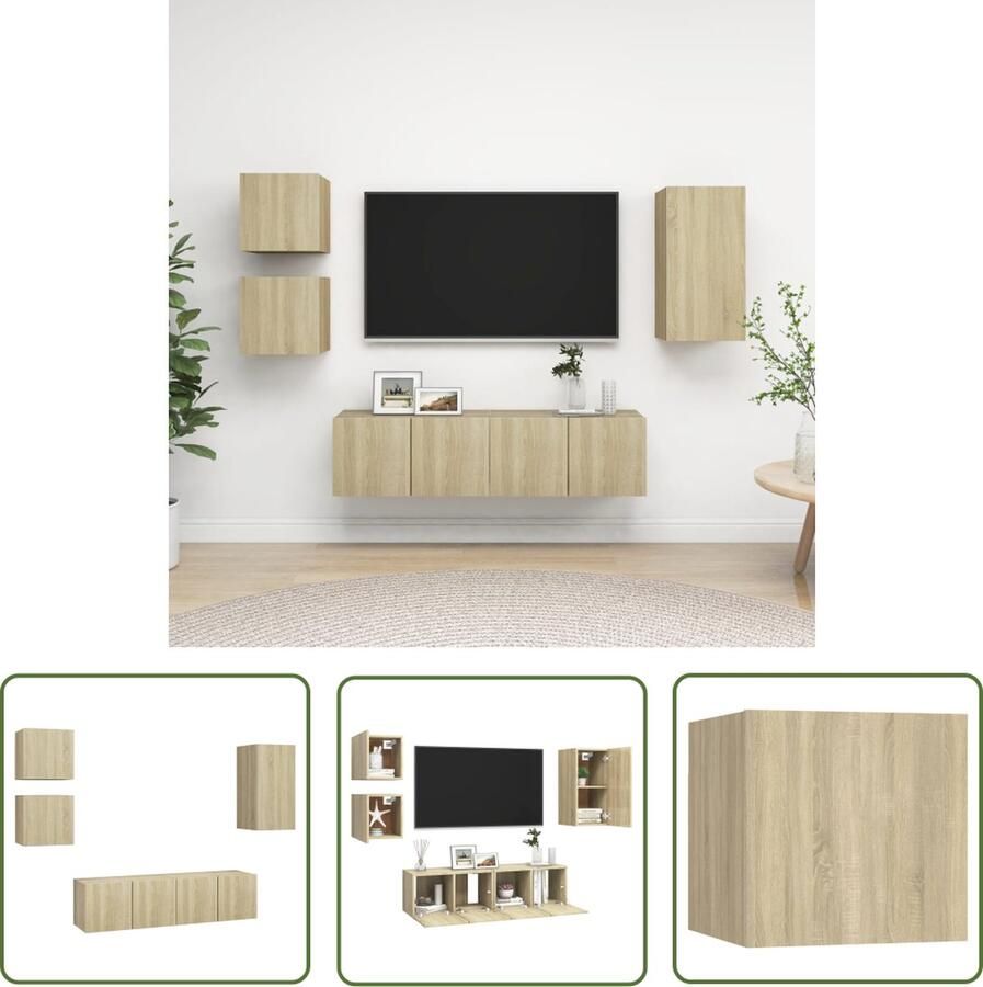 The Living Store Televisiemeubelset Sonoma Eiken 30.5 x 30 x 60 cm 60 x 30 x 30 cm Opbergoplossing Tv-meubelset Salontafel Houten Kast Opbergruimte Sonoma Eiken - Foto 2