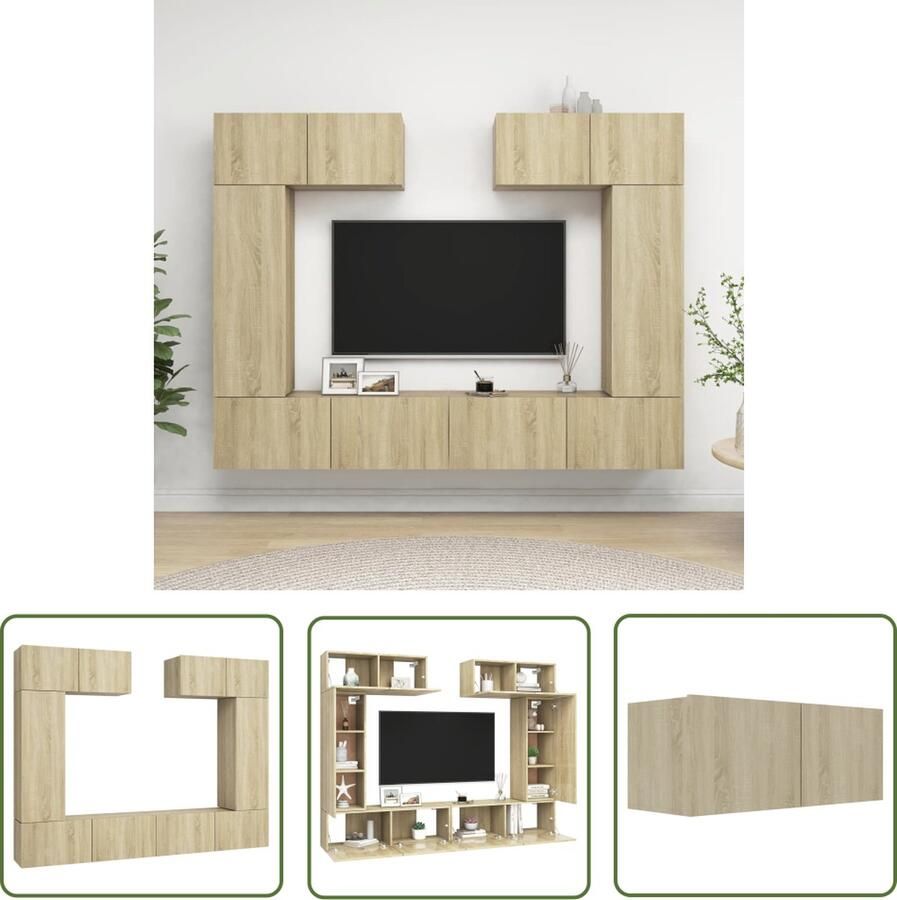The Living Store Televisiemeubelset Sonoma Eiken 100x30x30cm 30.5x30x90cm 80x30x30cm Tv-meubelset Salontafel Houten Tv-stand Tv-kast Media-console - Foto 2